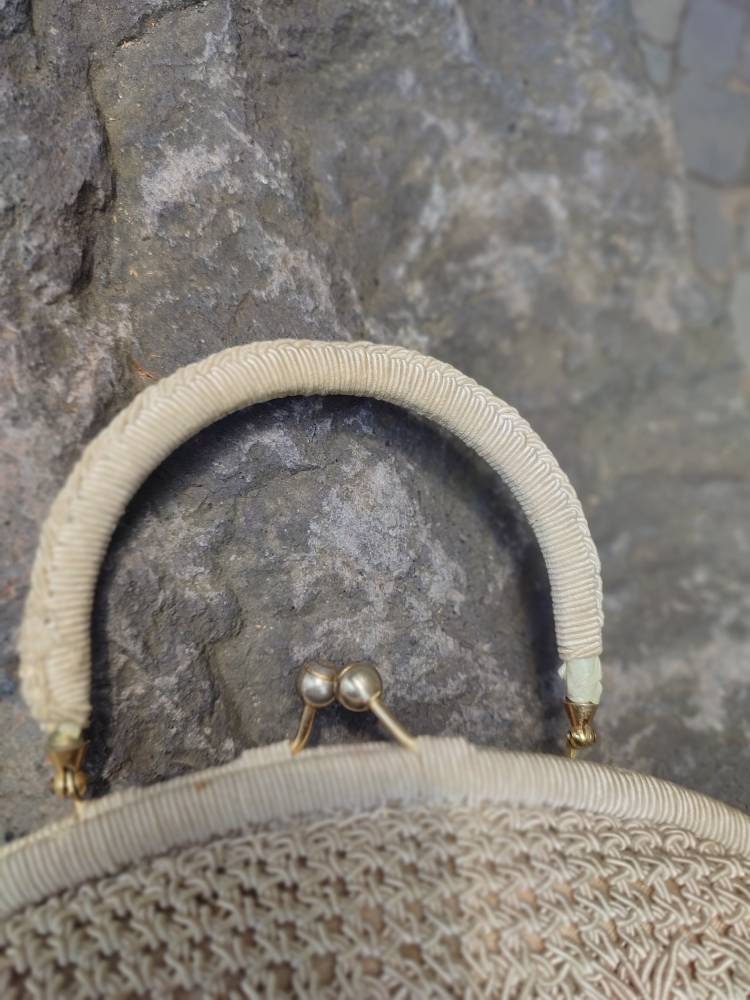 70s Woven handbag | Vintage Creme colored ladylike crochet bag| Minimalist Chic shoulerbag