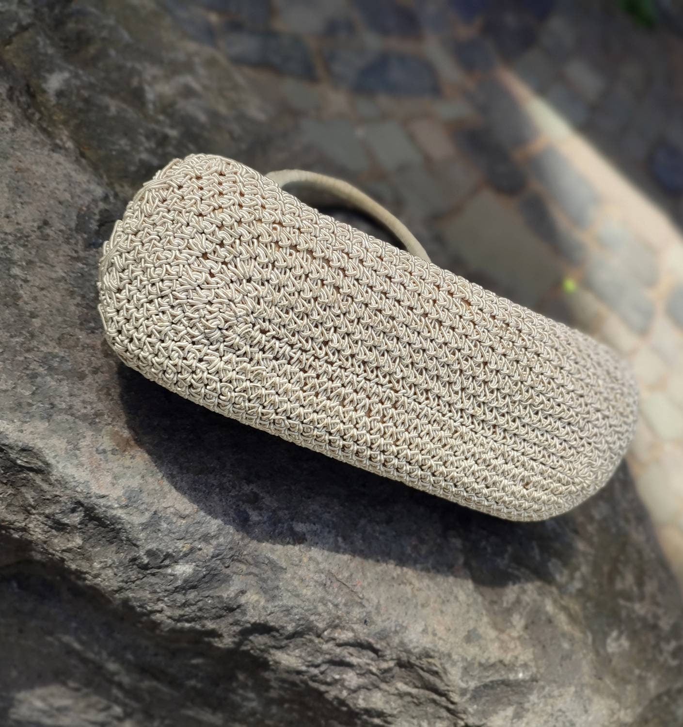 70s Woven handbag | Vintage Creme colored ladylike crochet bag| Minimalist Chic shoulerbag