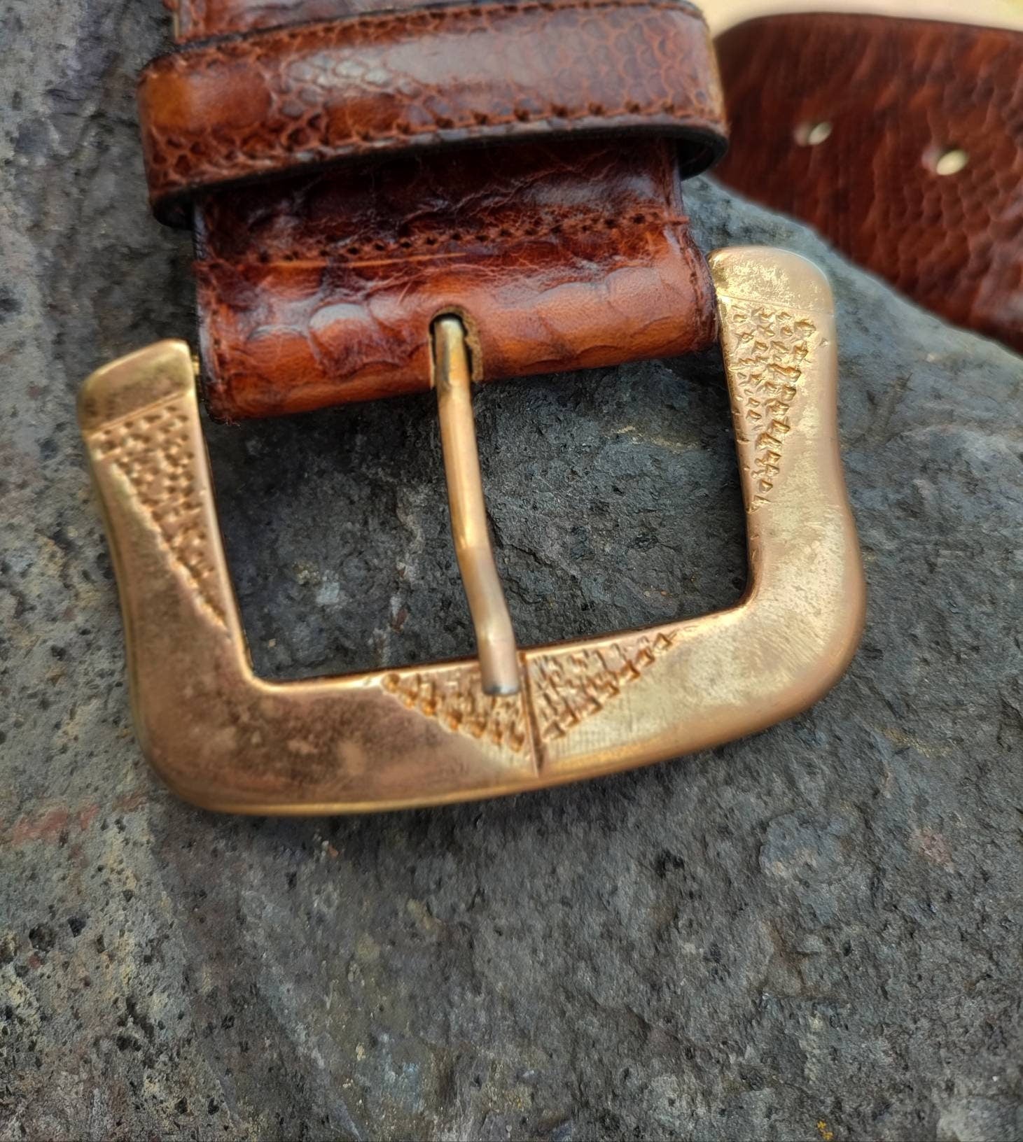 Vintage Leather Belt with statement gold-colored buckle| Made in Italy oversized waist belt