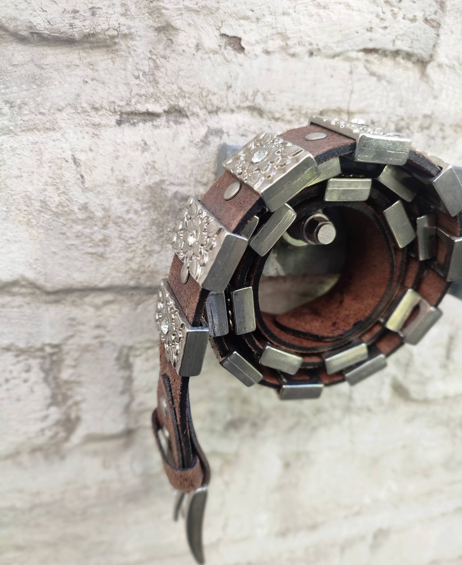 Vintage Brown Belt with Silver Studs| Made in Italy Statement Belt