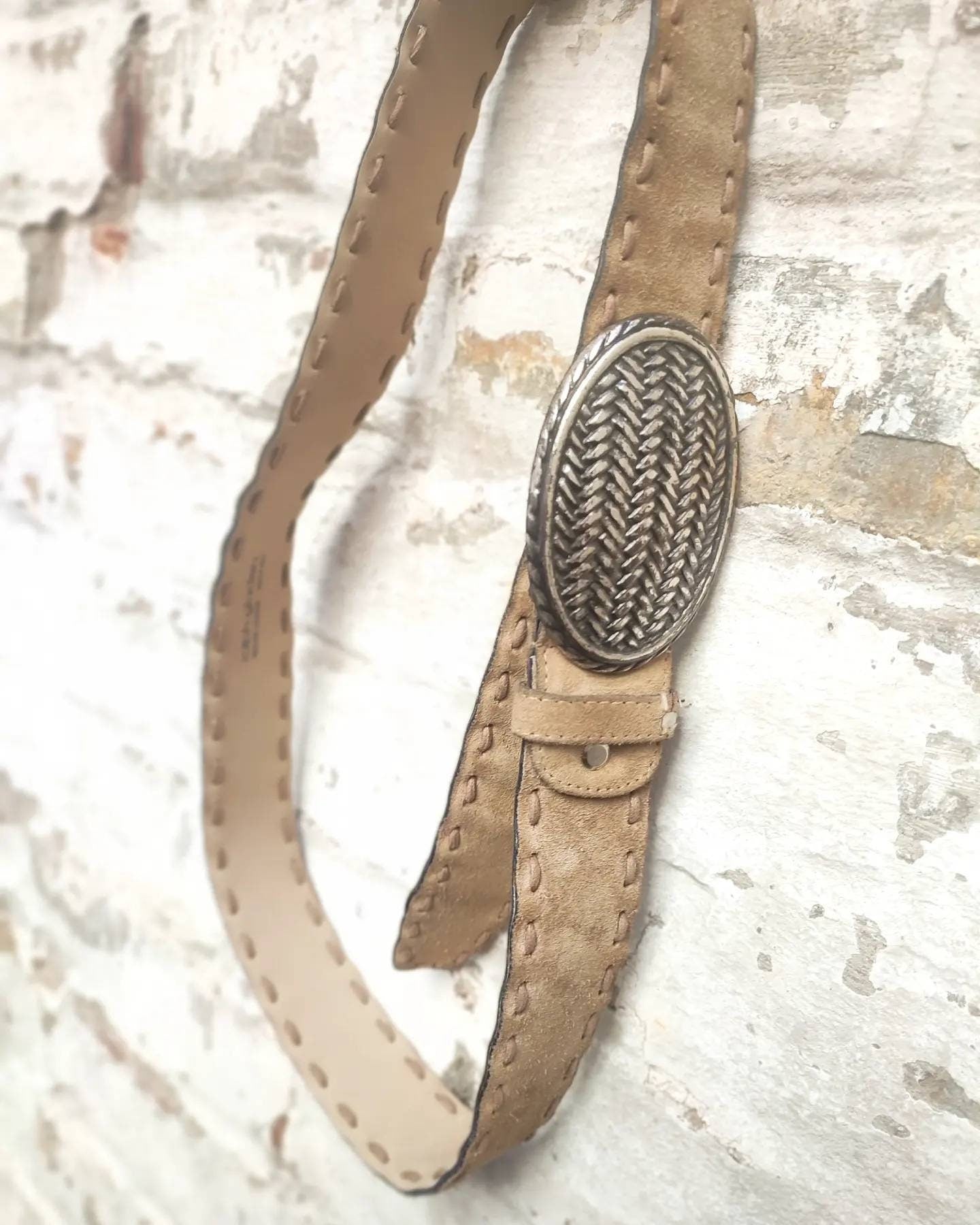 90s Ralph Gladen Suede Belt| Country Inspired Vintage brown belt with brass buckle
