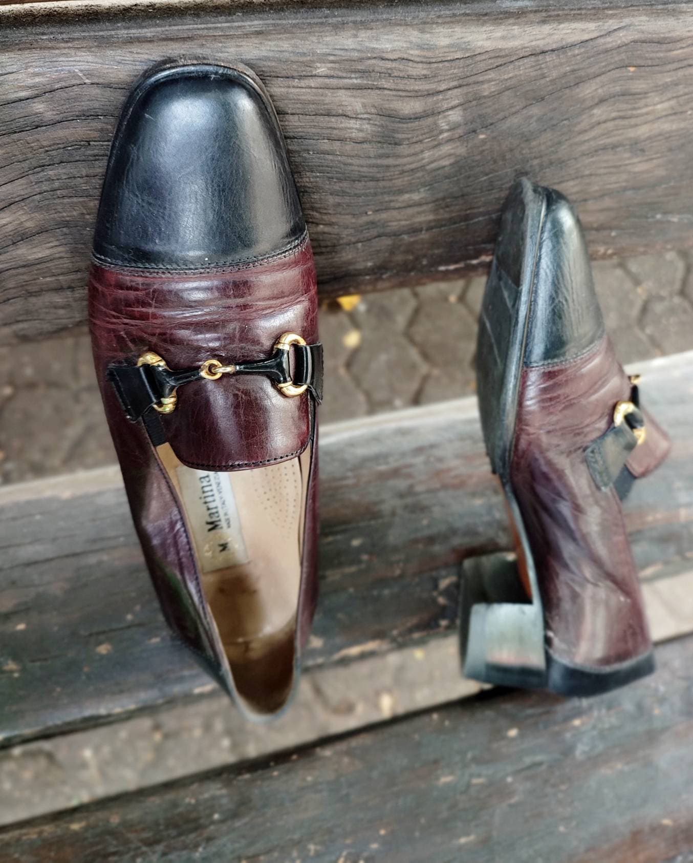 80s Martina Leather Loafers| Vintage Classic Brogues in dark red and black