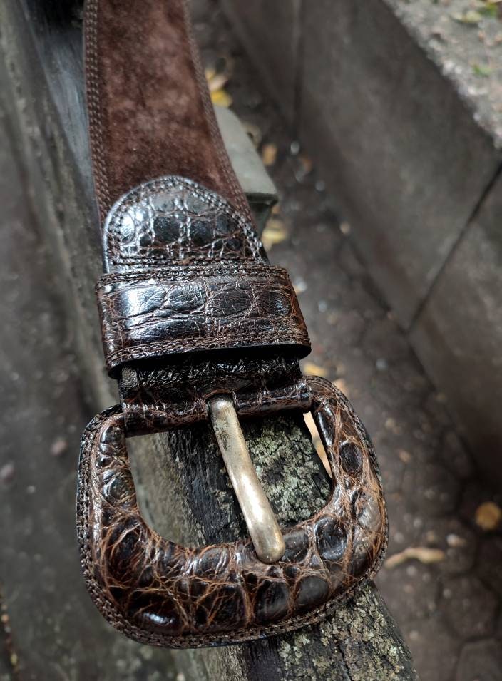 90s Paradiek Cologne Belt| Vintage Brown Suede Belt with exotic details and statement buckle