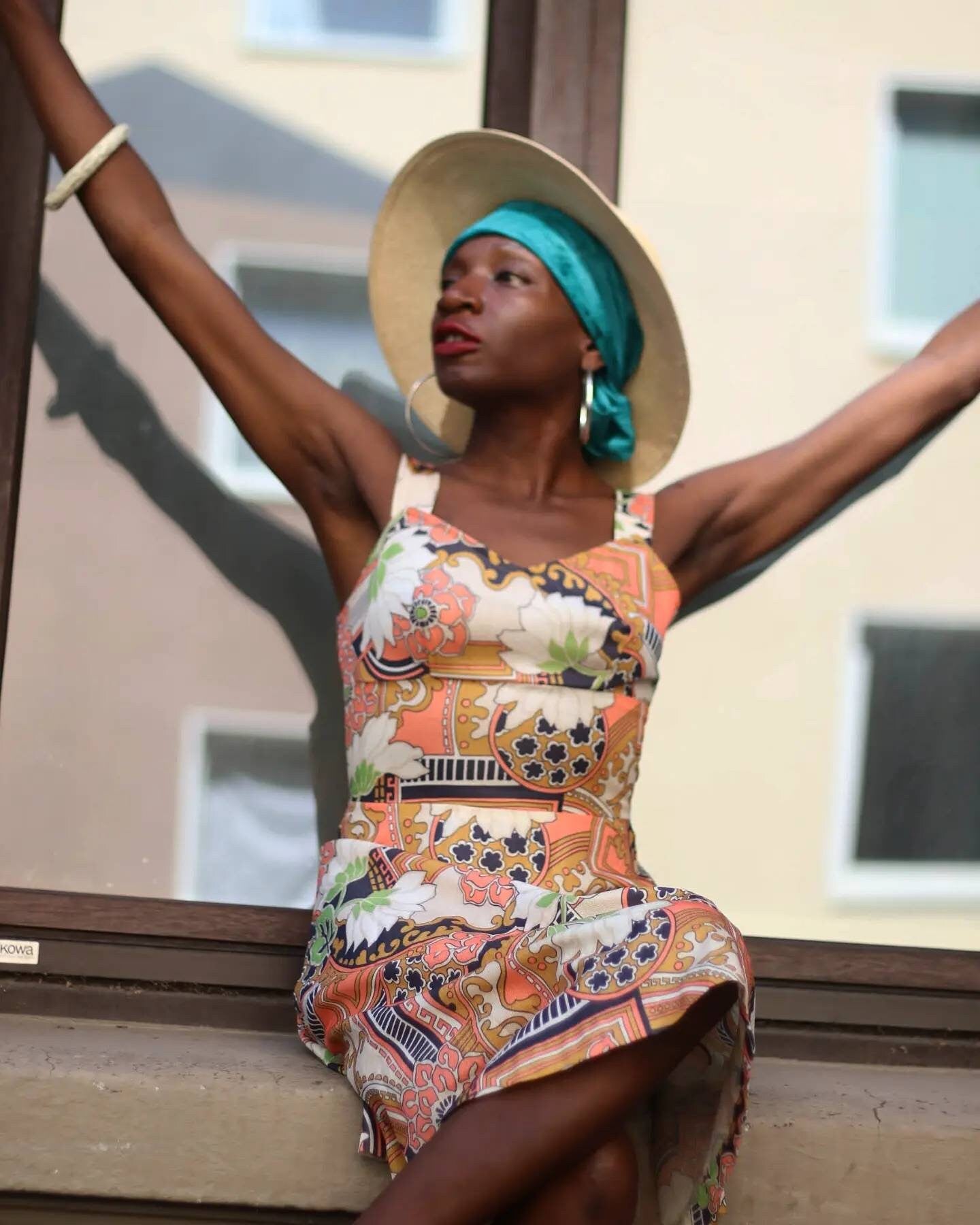 Vintage Trevira Abstract and Floral Print Dress | Retro 70s bold spaghetti strap summer design
