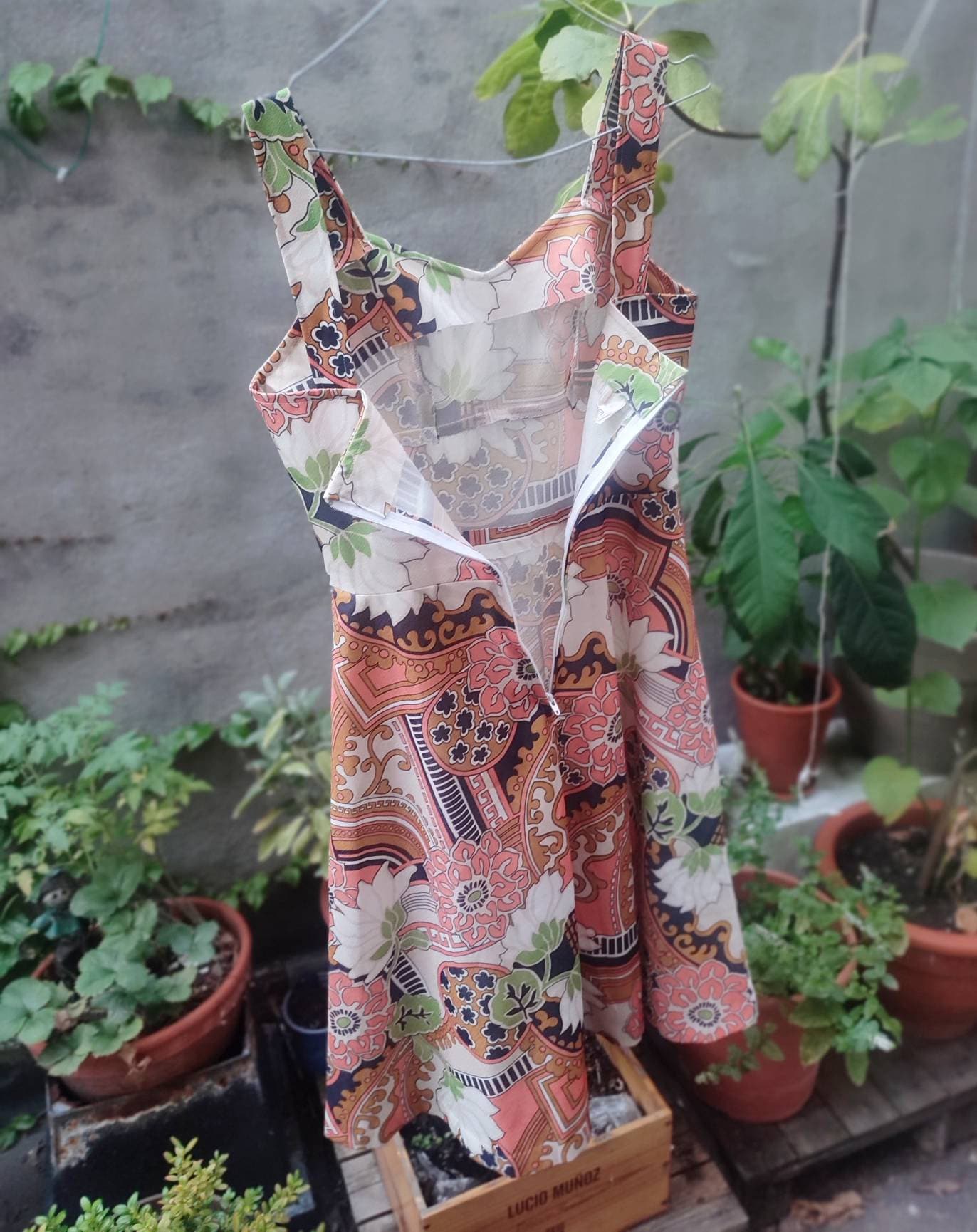Vintage Trevira Abstract and Floral Print Dress | Retro 70s bold spaghetti strap summer design