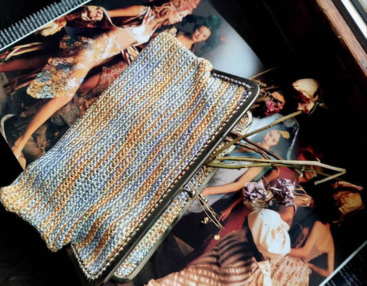 80s Woven Clutch | Vintage knitted ombre purse bag| Mini bag in Purple| Chic grandmother purse bag|