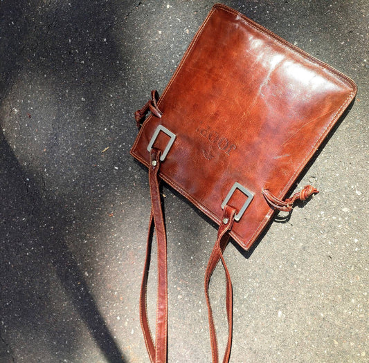 90s JOOP! Leather Bag| Vintage Brown handbag with statement details