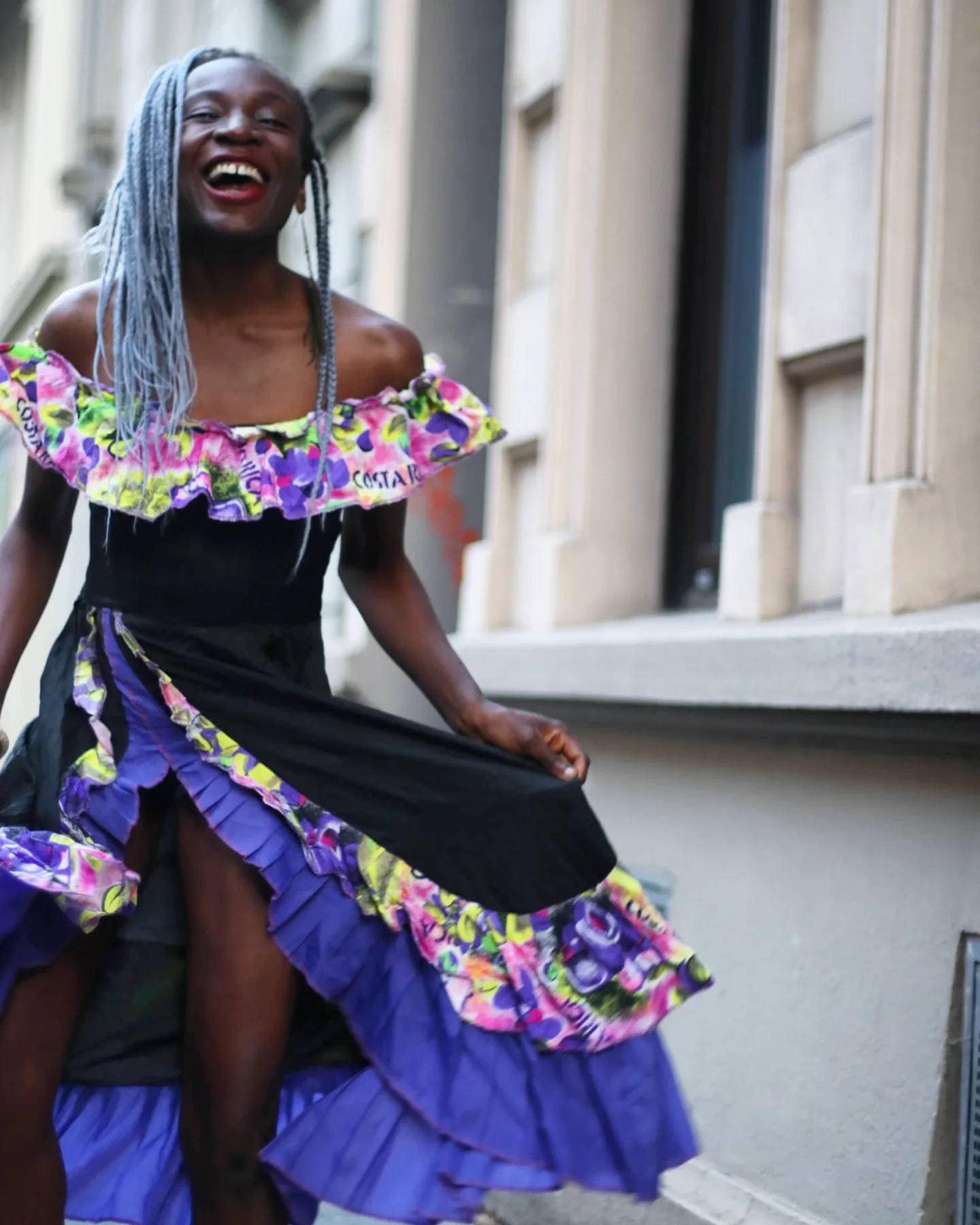 80s latin inspired dress| Vintage dress with frills and statement print