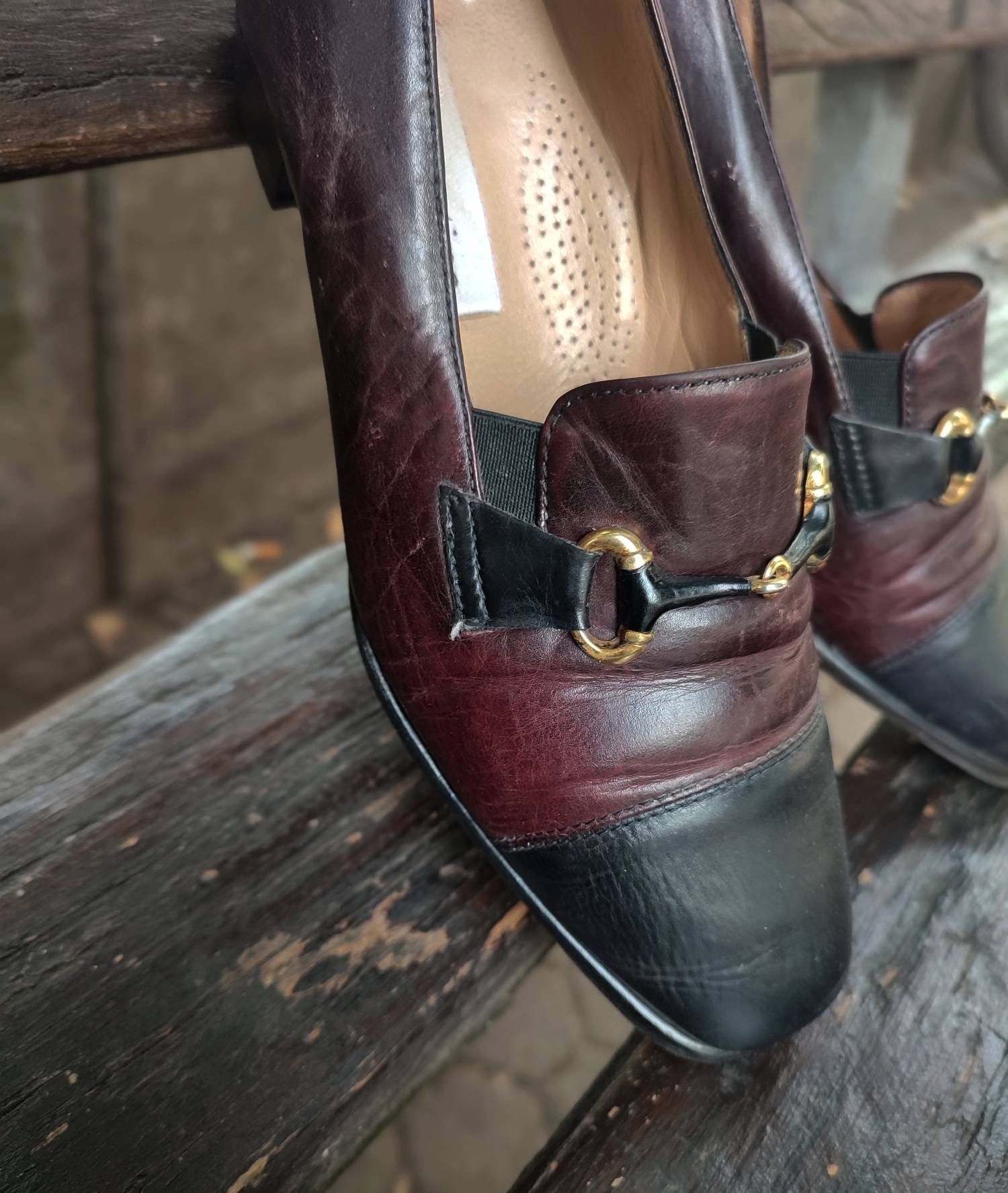 80s Martina Leather Loafers| Vintage Classic Brogues in dark red and black
