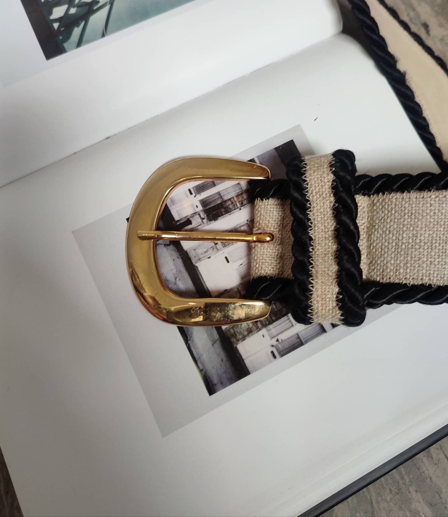 Vintage woven retro belt| 80s Maritime inspired belt in brown and black