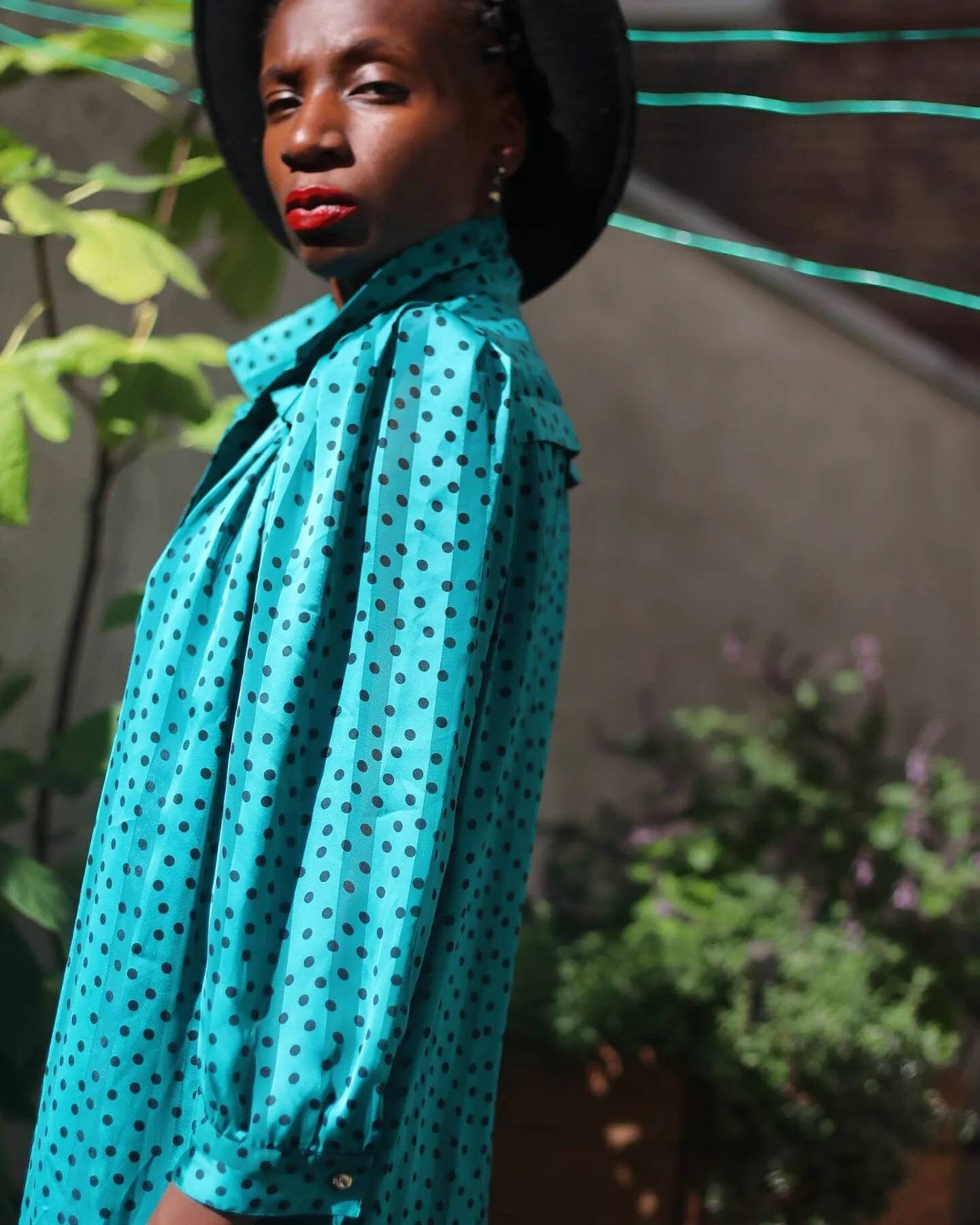 80s Fink Modell polka dotted green dress| Vintage drop waist long sleeved quirky dress