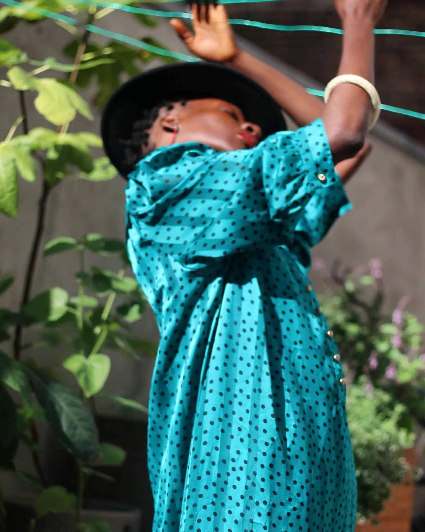 80s Fink Modell polka dotted green dress| Vintage drop waist long sleeved quirky dress