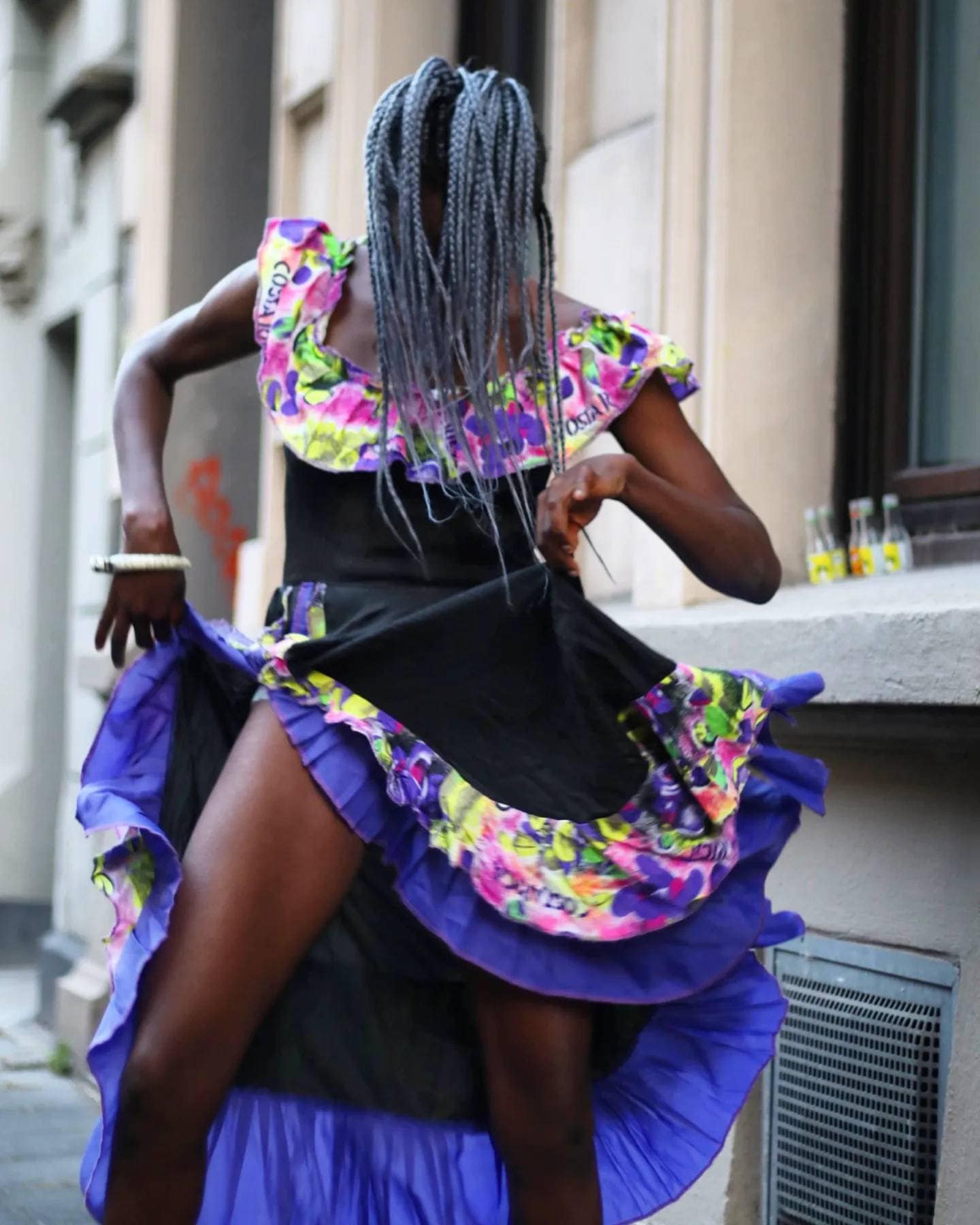 80s latin inspired dress| Vintage dress with frills and statement print