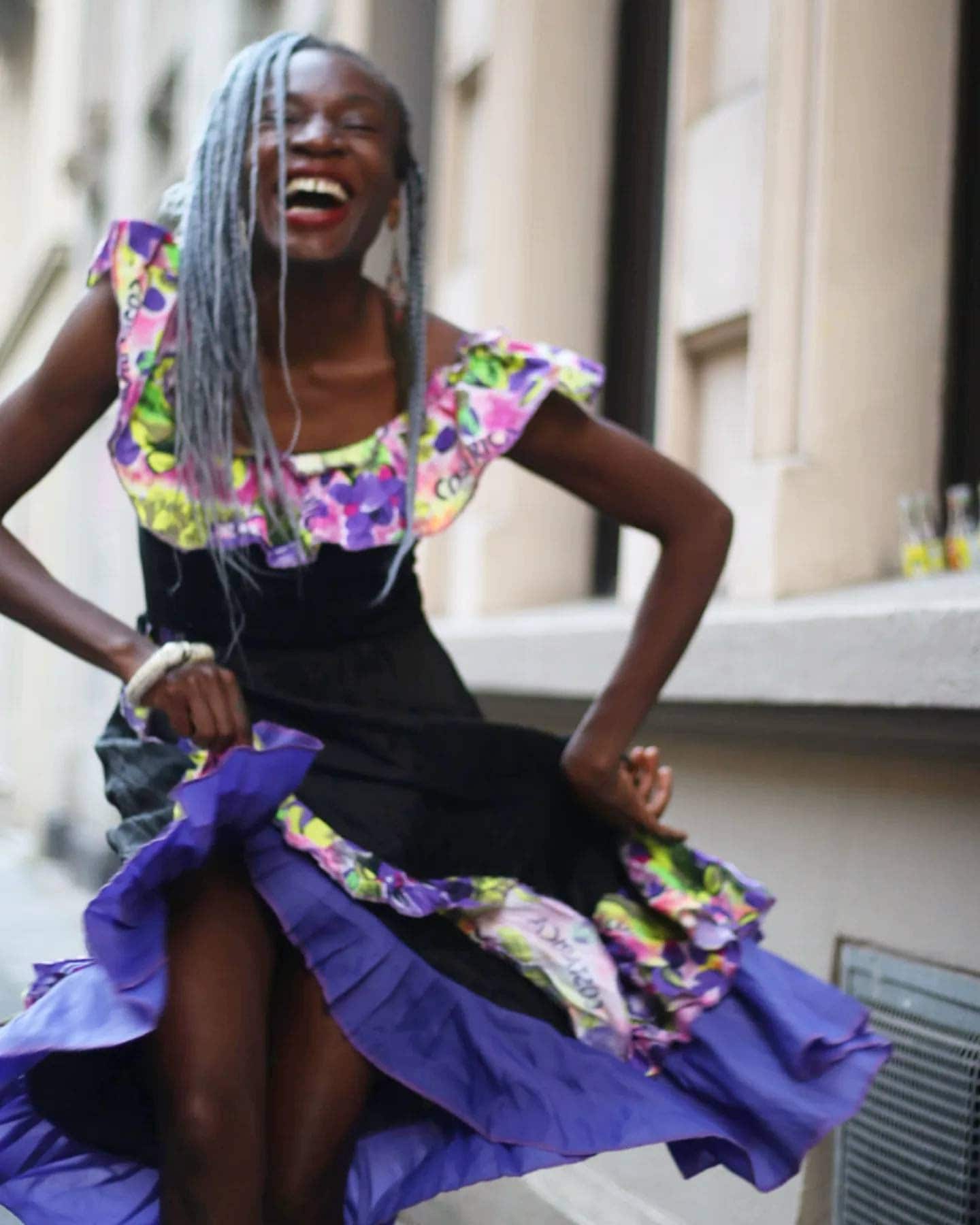 80s latin inspired dress| Vintage dress with frills and statement print