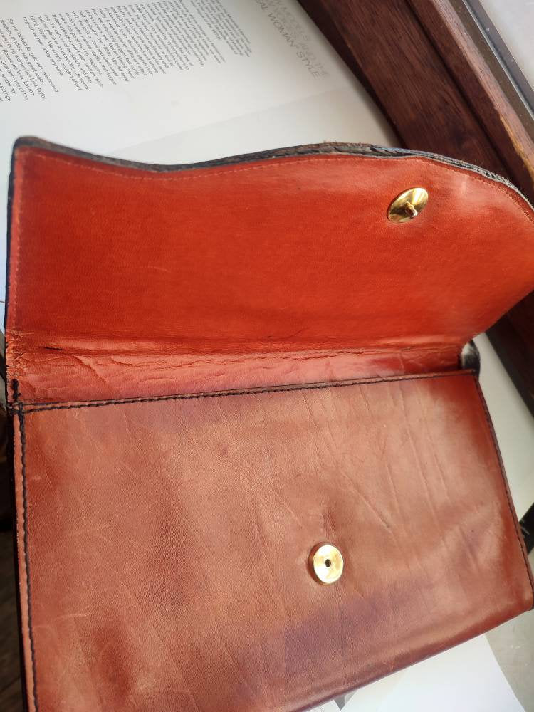 Vintage La Strada Leather Clutch| Minimalist Brown Clutch