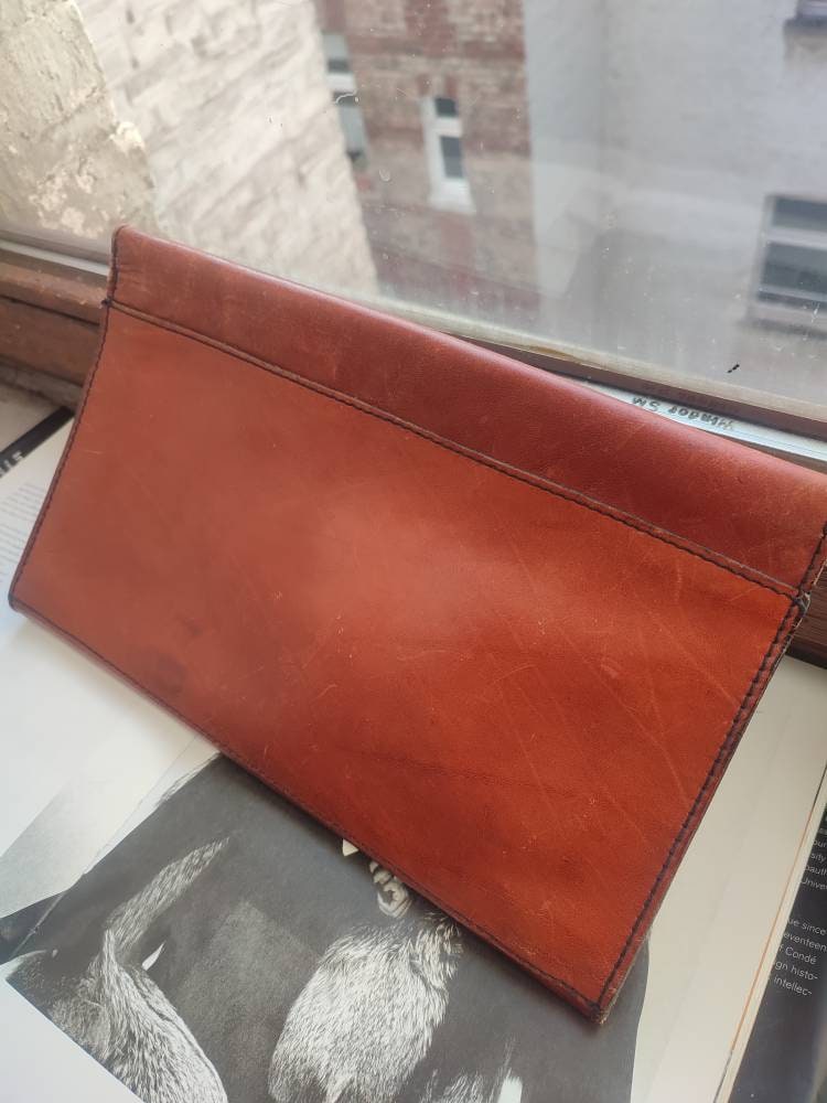 Vintage La Strada Leather Clutch| Minimalist Brown Clutch