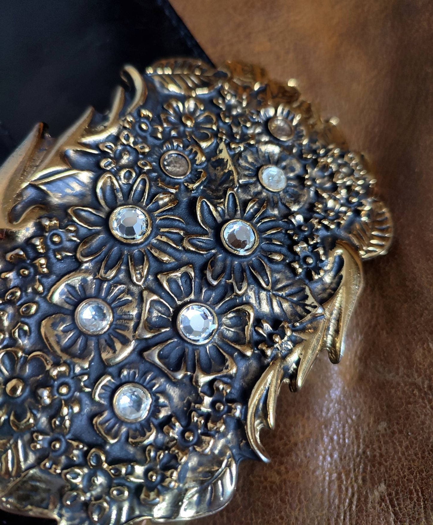 Vintage Black belt with Statement Fold Colored Metallic Buckle