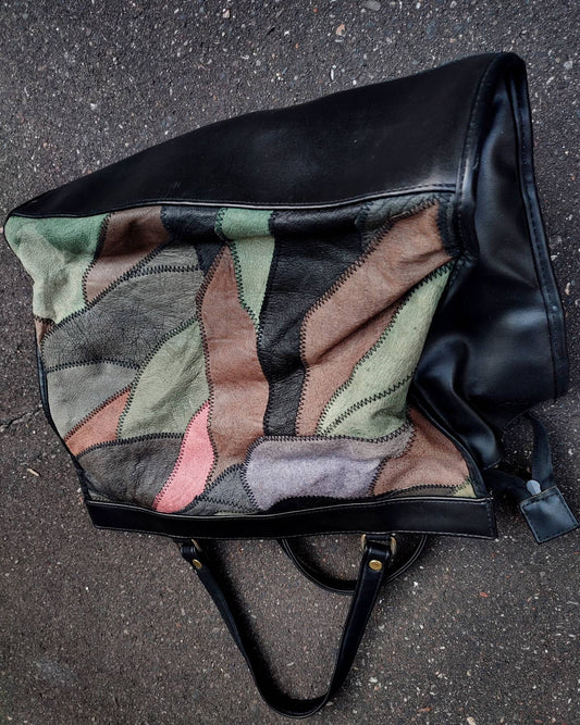 80s Patchwork Leather Bag | Vintage Black shoulder bag Boho chic| Maximalist black handbag