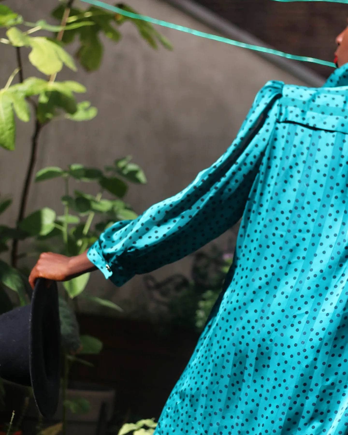 80s Fink Modell polka dotted green dress| Vintage drop waist long sleeved quirky dress