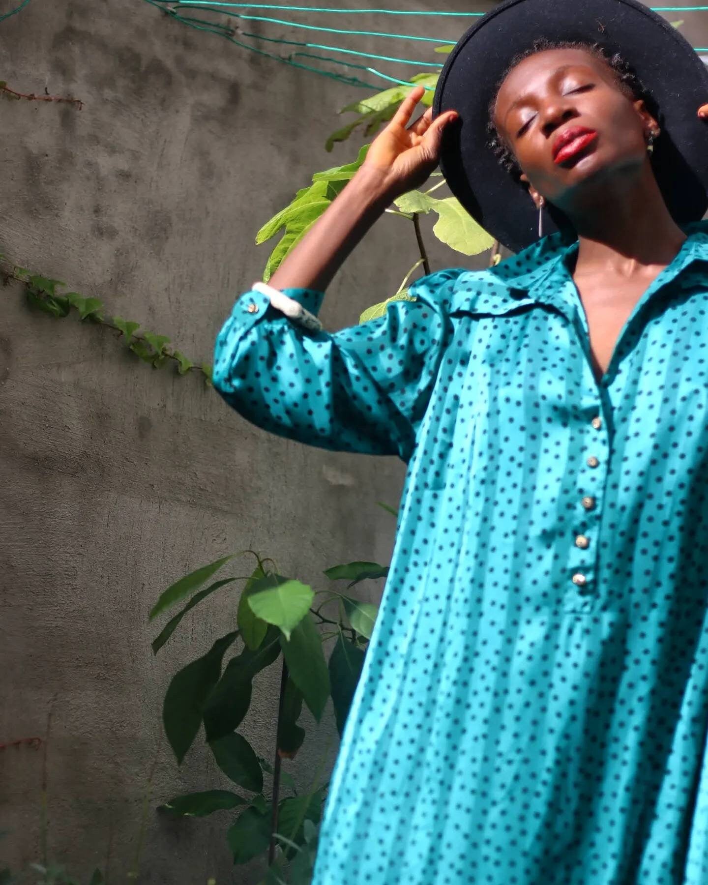 80s Fink Modell polka dotted green dress| Vintage drop waist long sleeved quirky dress