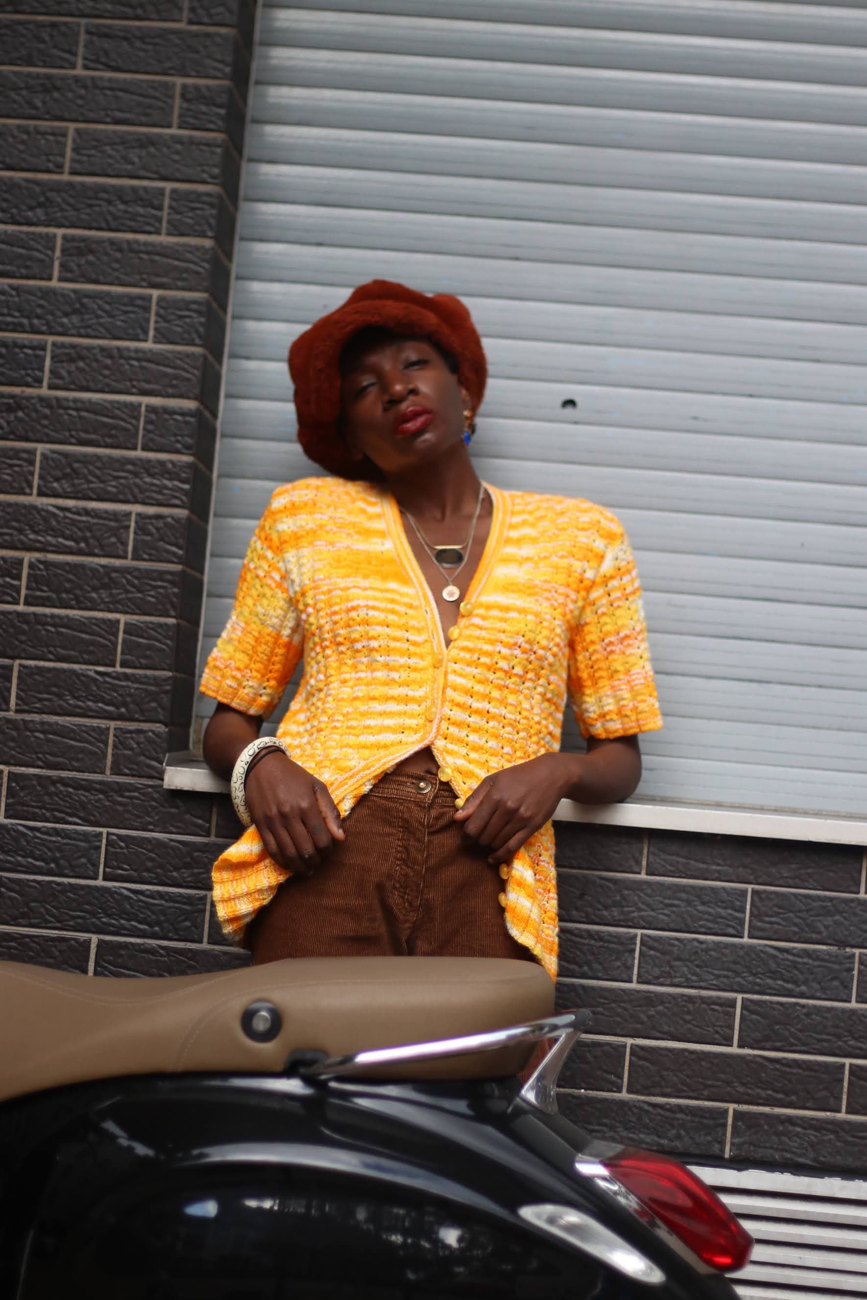 70s handmade orange knit | Vintage bold ombre button down cardigan | retro yellow and orange sweater
