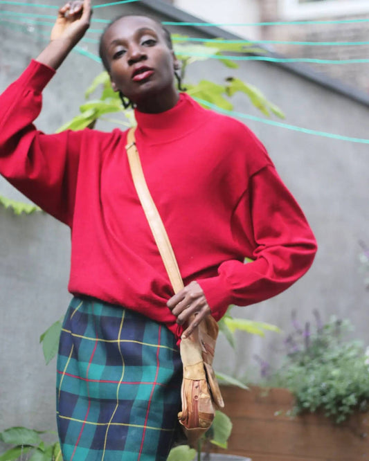 Vintage Checkered Skirt in Green| 80s Wool plaid skirt