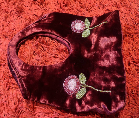 80s velvet-like mini bag | Vintage evening bag with floral sequins