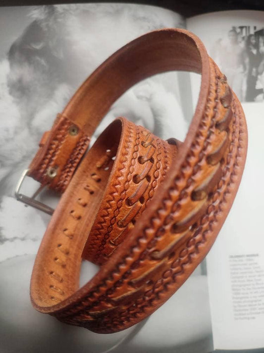 Vintage brown woven belt | 70s bohemian leather belt