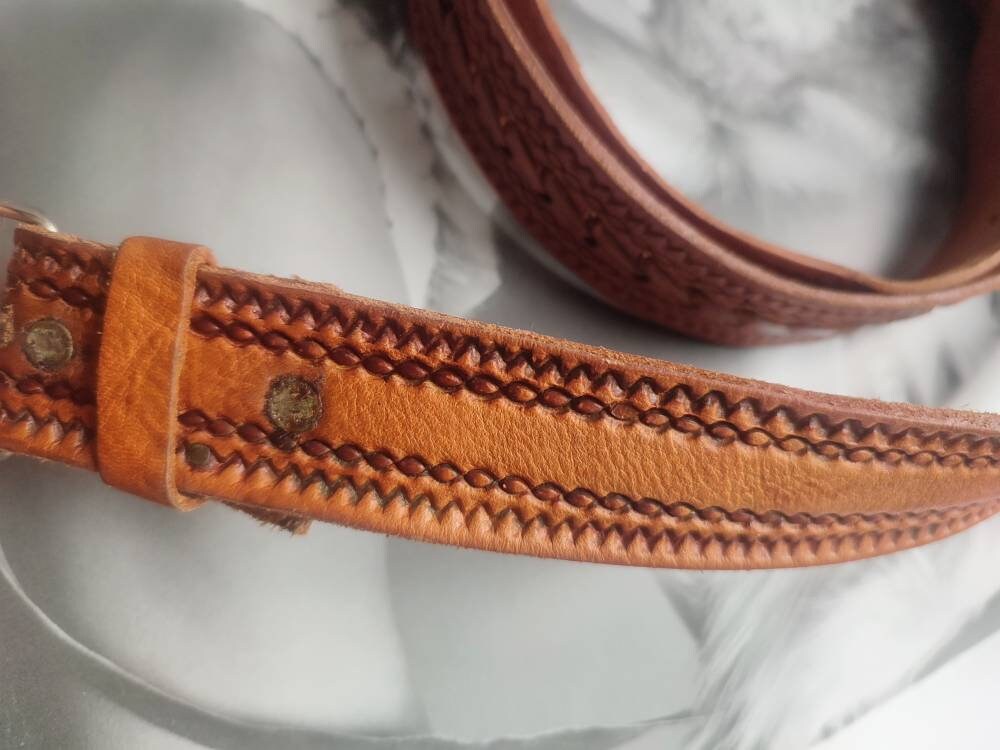 Vintage brown woven belt | 70s bohemian leather belt