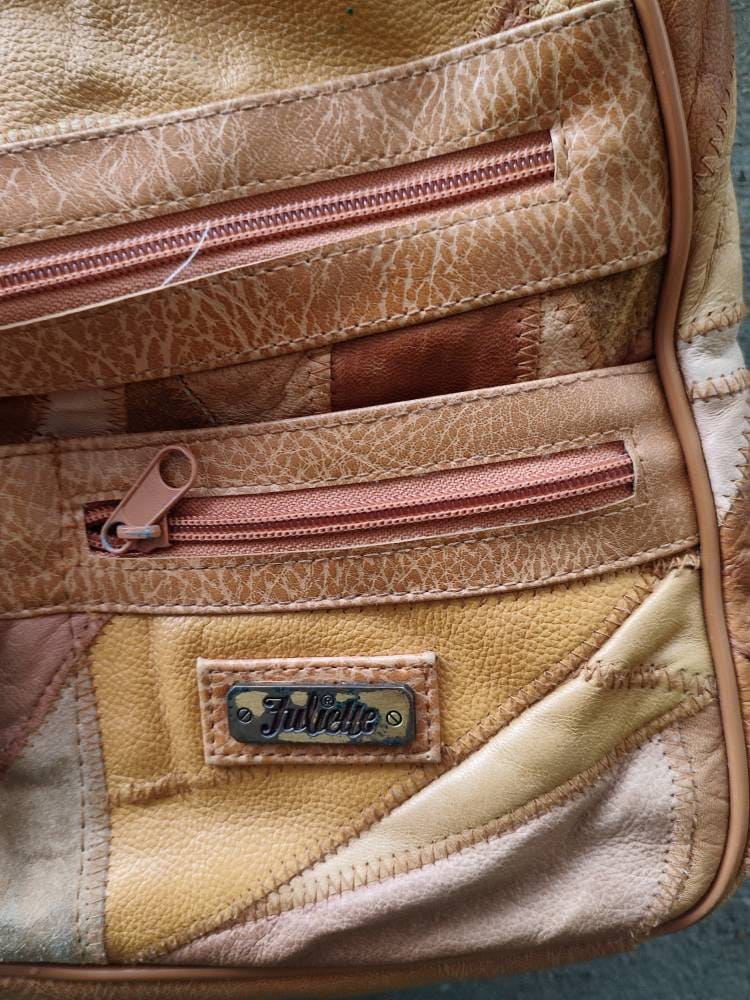 70s patchwork leather shoulder bag| Vintage Juliette brown suede and leather bohemian design