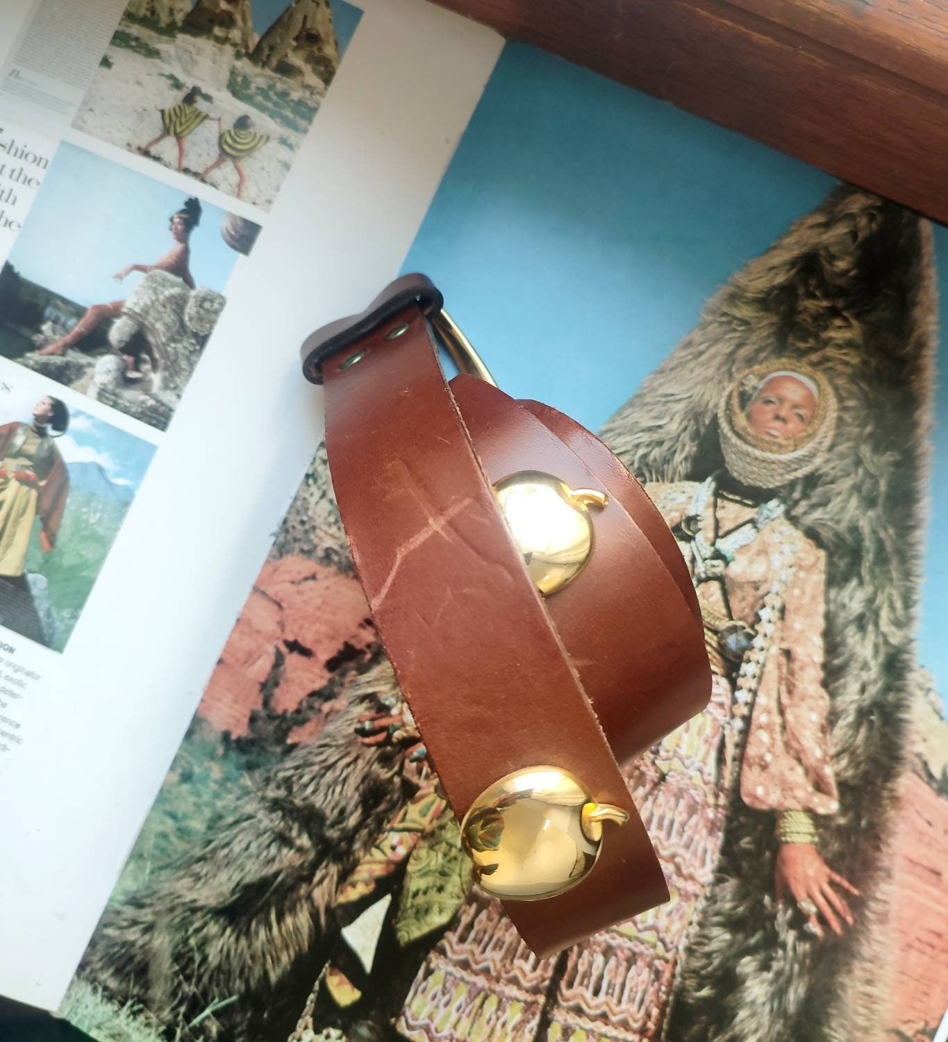 Vintage Leather belt with apple-shapped details| Quirky 90s brown belt with gold-colored studs