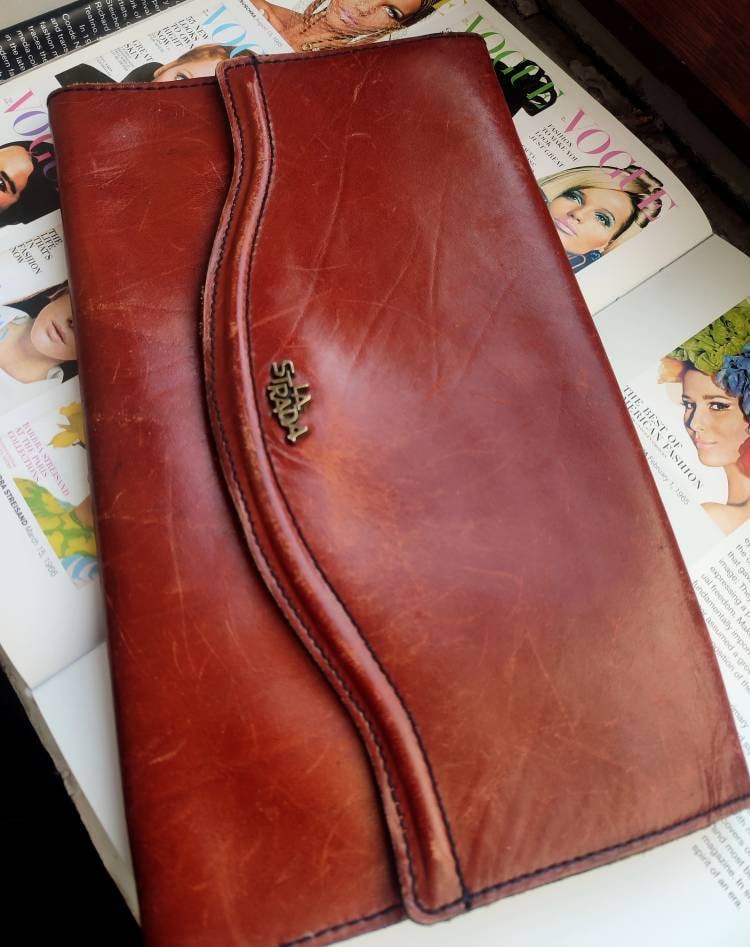 Vintage La Strada Leather Clutch| Minimalist Brown Clutch