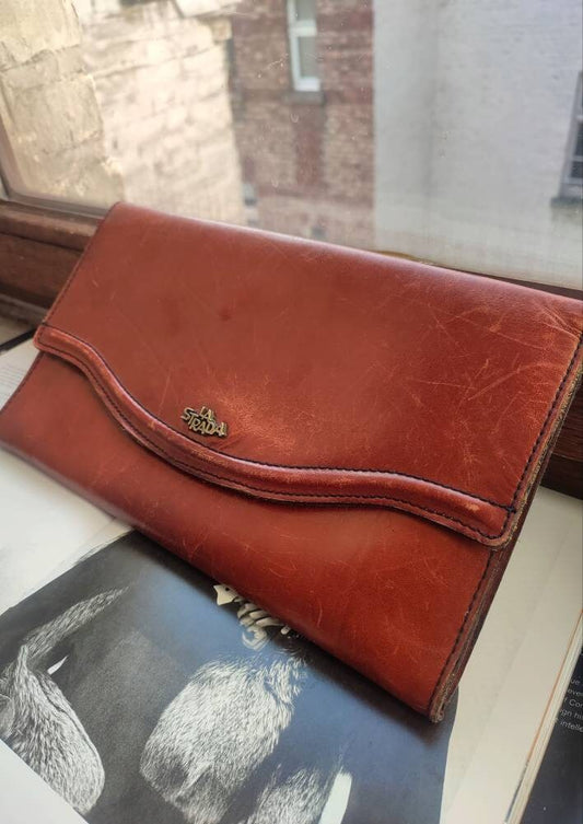Vintage La Strada Leather Clutch| Minimalist Brown Clutch
