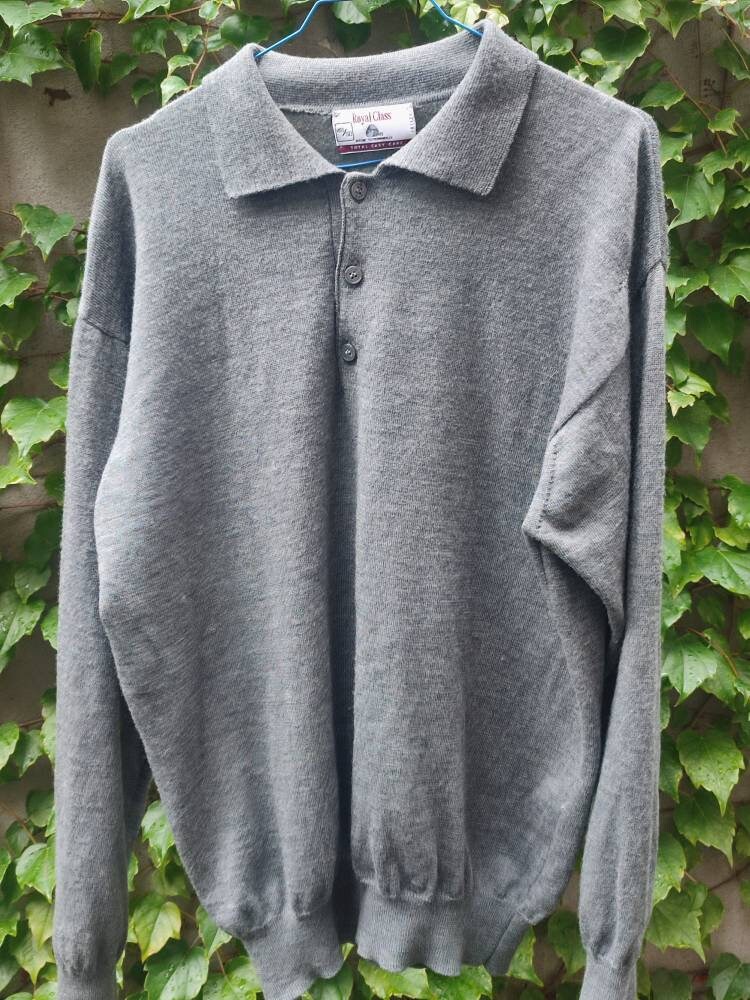 90s Grey Sweater| Vintage Minimalist Long Sleeved Jumper| Purist unisex collared winter knit