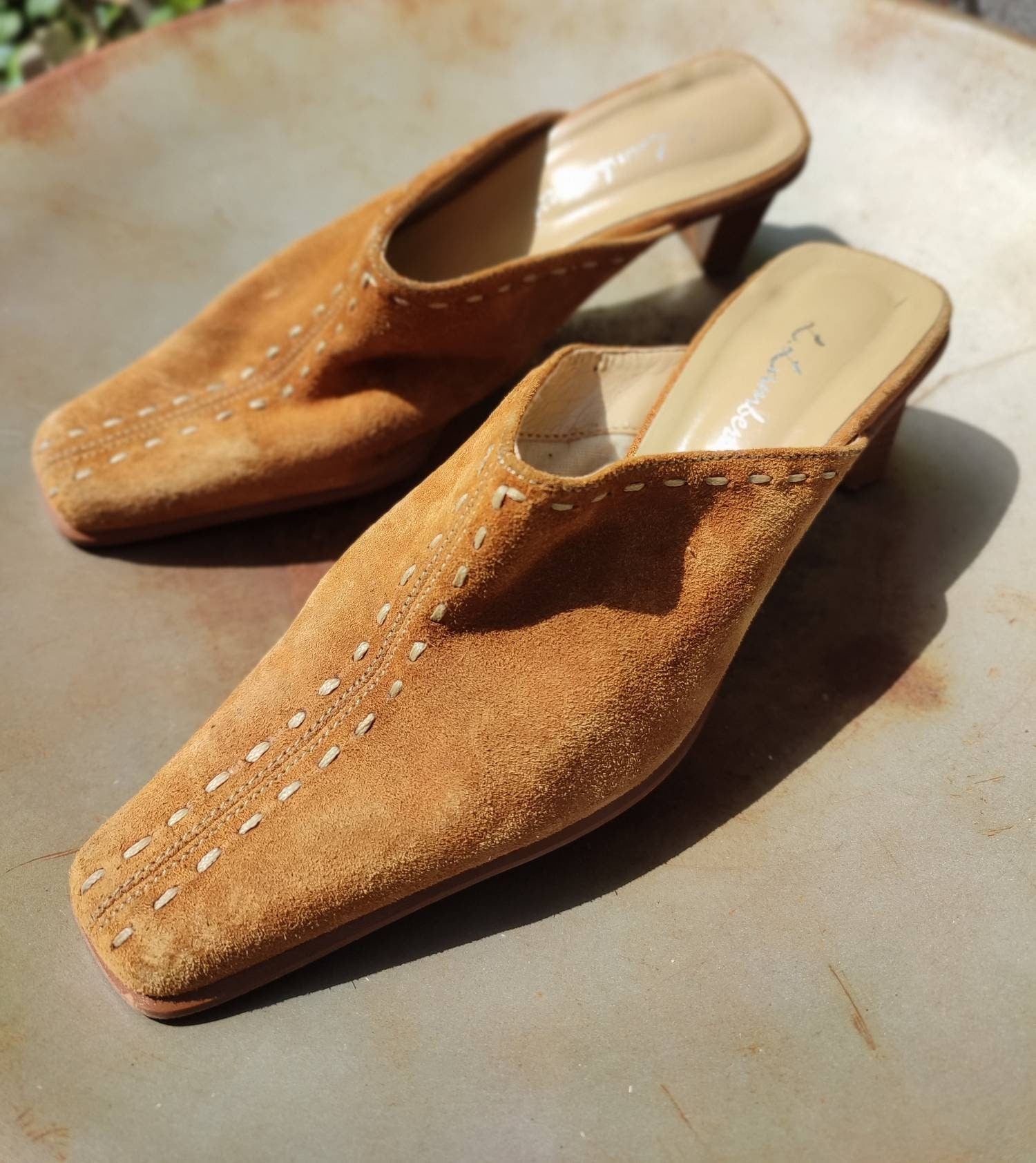 Vintage Suede Mules| Minimalist Pointed Toe Slip on| Brown Leather Shoes | Classic chic Sandals