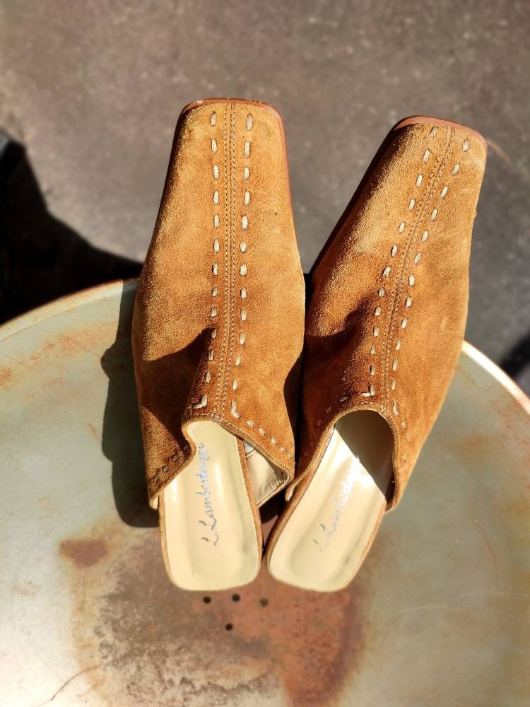 Vintage Suede Mules| Minimalist Pointed Toe Slip on| Brown Leather Shoes | Classic chic Sandals