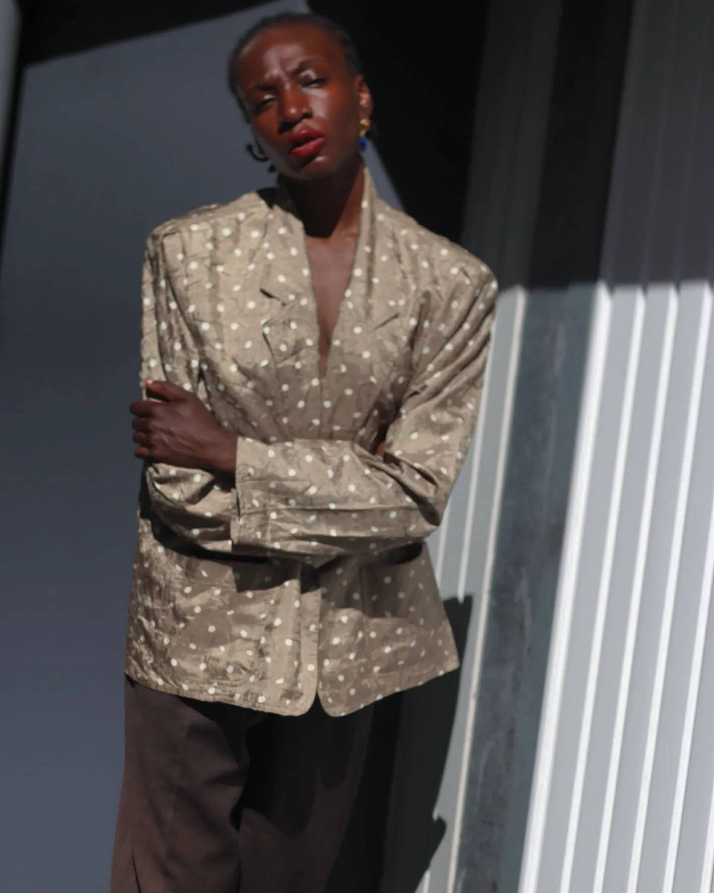 Vintage Polkadotted Blouse | 80s Brown Lightweight blazer