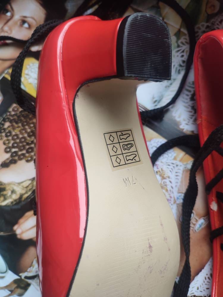 Y2K Pierre Dumas Lace up Pumps| Vintage Orange Synthetic heels with statement lace