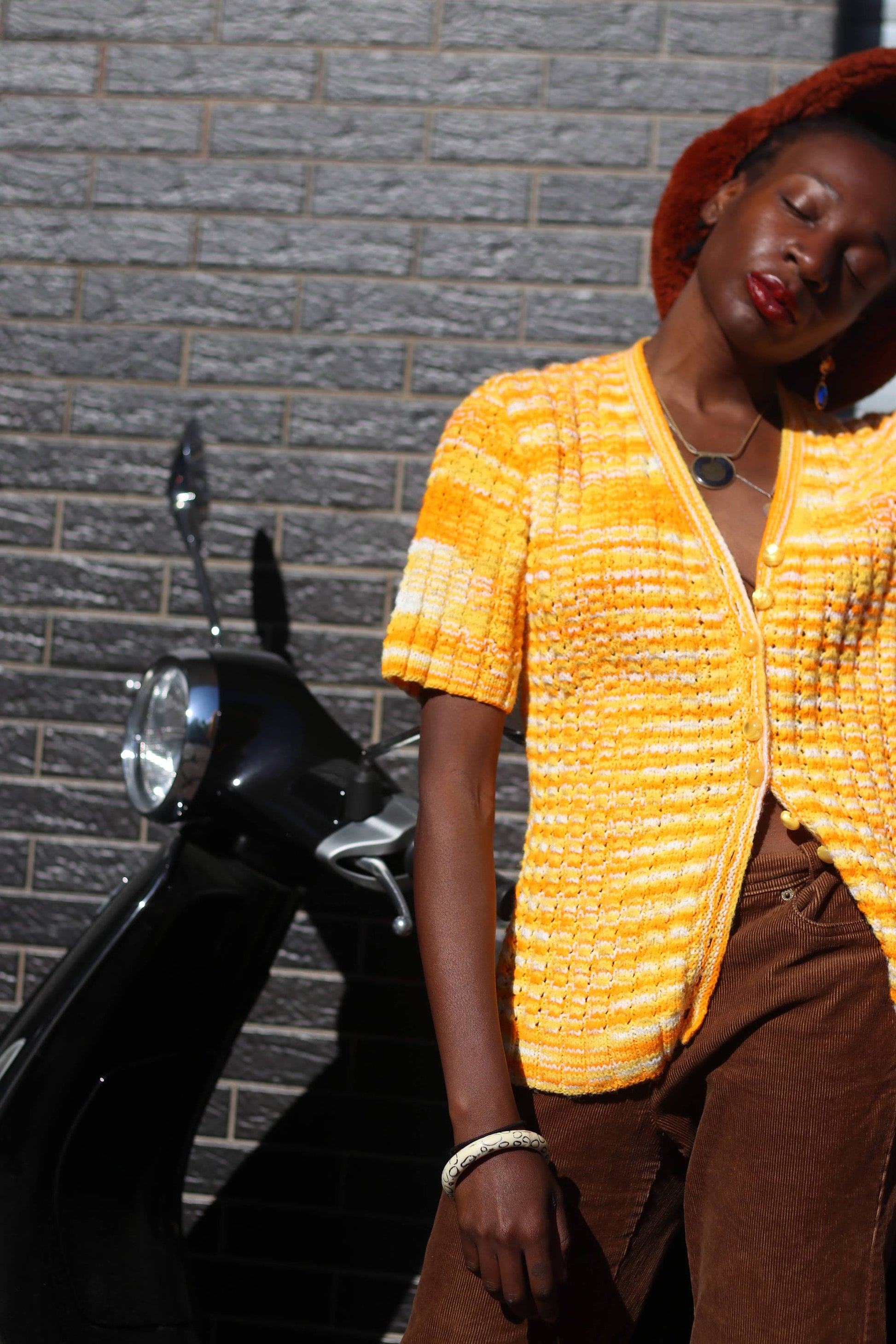 70s handmade orange knit | Vintage bold ombre button down cardigan | retro yellow and orange sweater