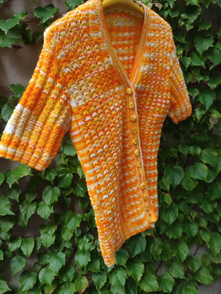 70s handmade orange knit | Vintage bold ombre button down cardigan | retro yellow and orange sweater