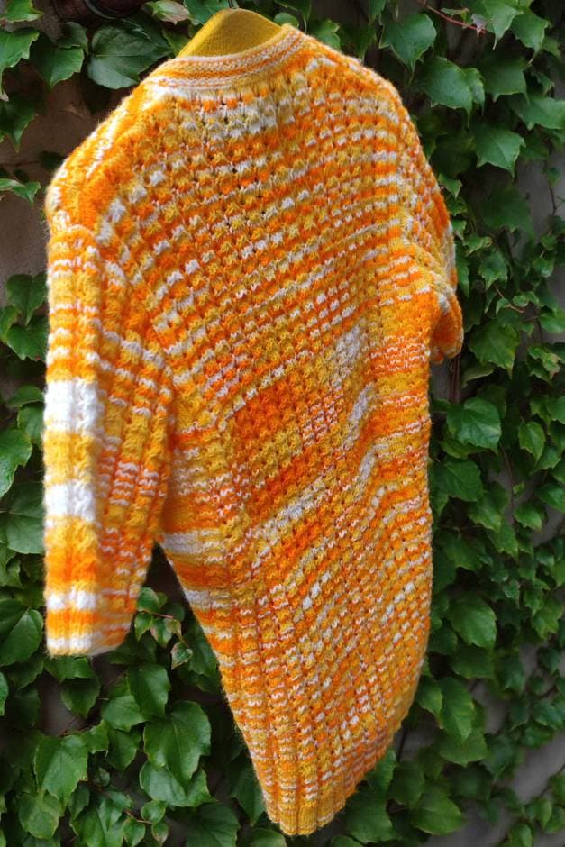 70s handmade orange knit | Vintage bold ombre button down cardigan | retro yellow and orange sweater
