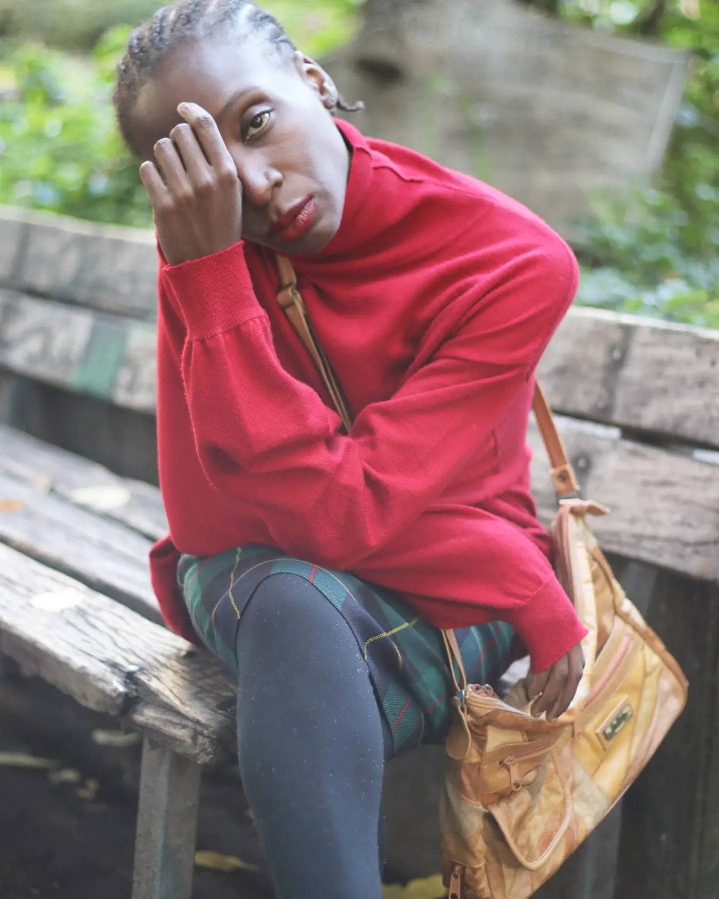 Vintage Checkered Skirt in Green| 80s Wool plaid skirt