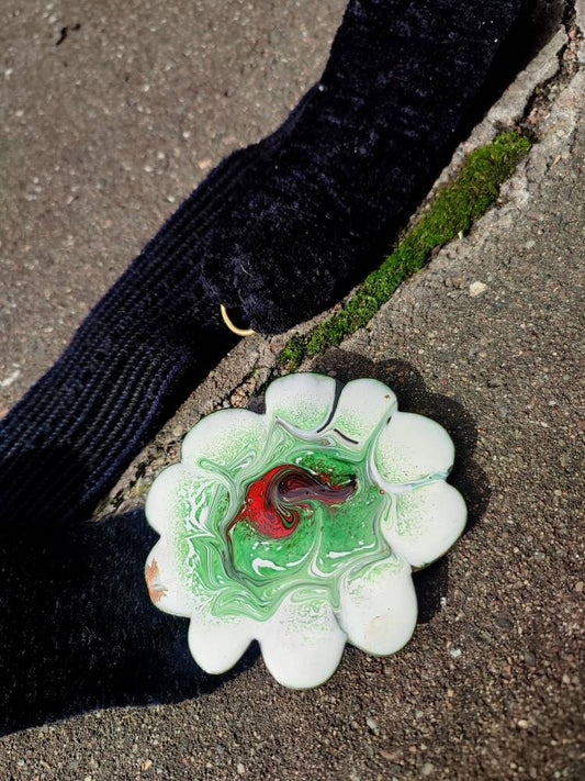 70s Handmade Bel| Flower Power Green and black belt| Vintage metal and fabric waist belt