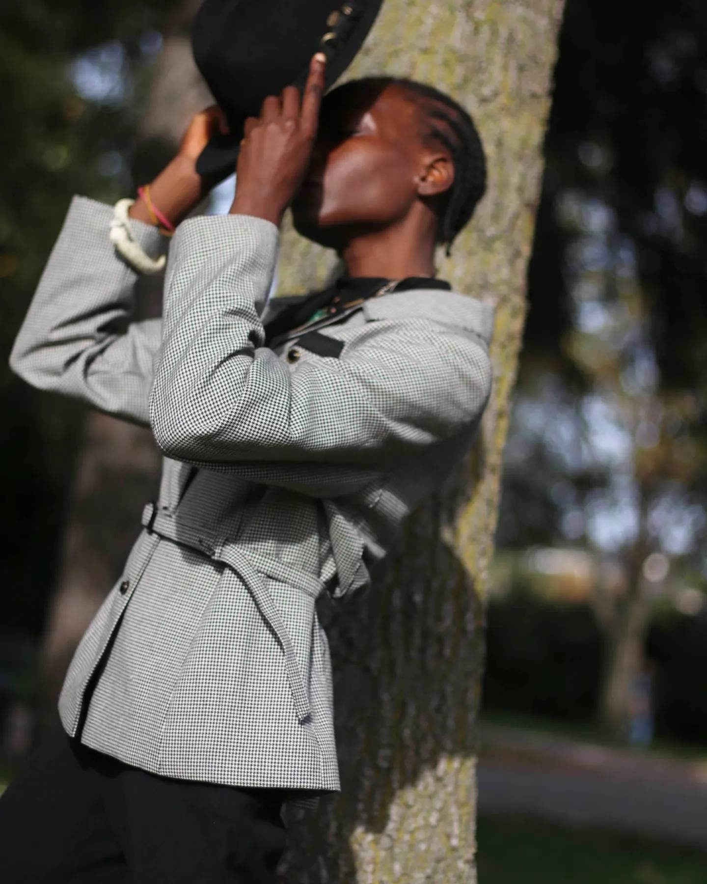 BB Model Checkered Blazer with tie| Vintage black and white blazer shirt with statement collar