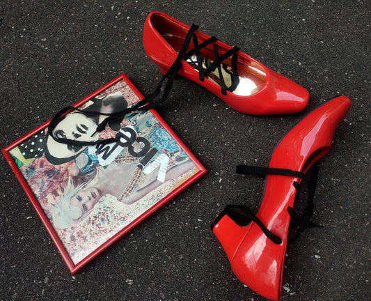 Y2K Pierre Dumas Lace up Pumps| Vintage Orange Synthetic heels with statement lace