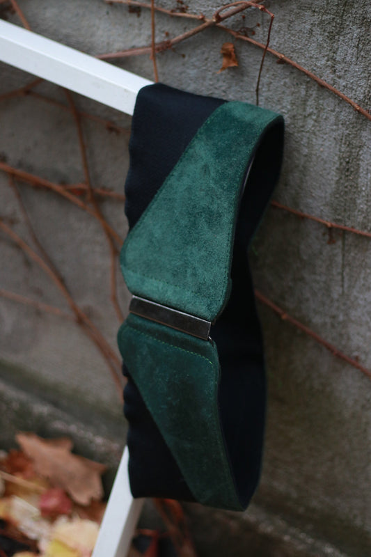 Vintage Suede and Fabric Waist Belt | 80s Statement Belt