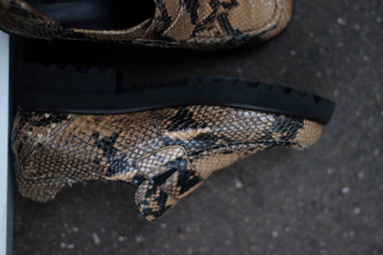 Vintage Paul Green animal print loafers| Brown faux exotic skin Slip ins