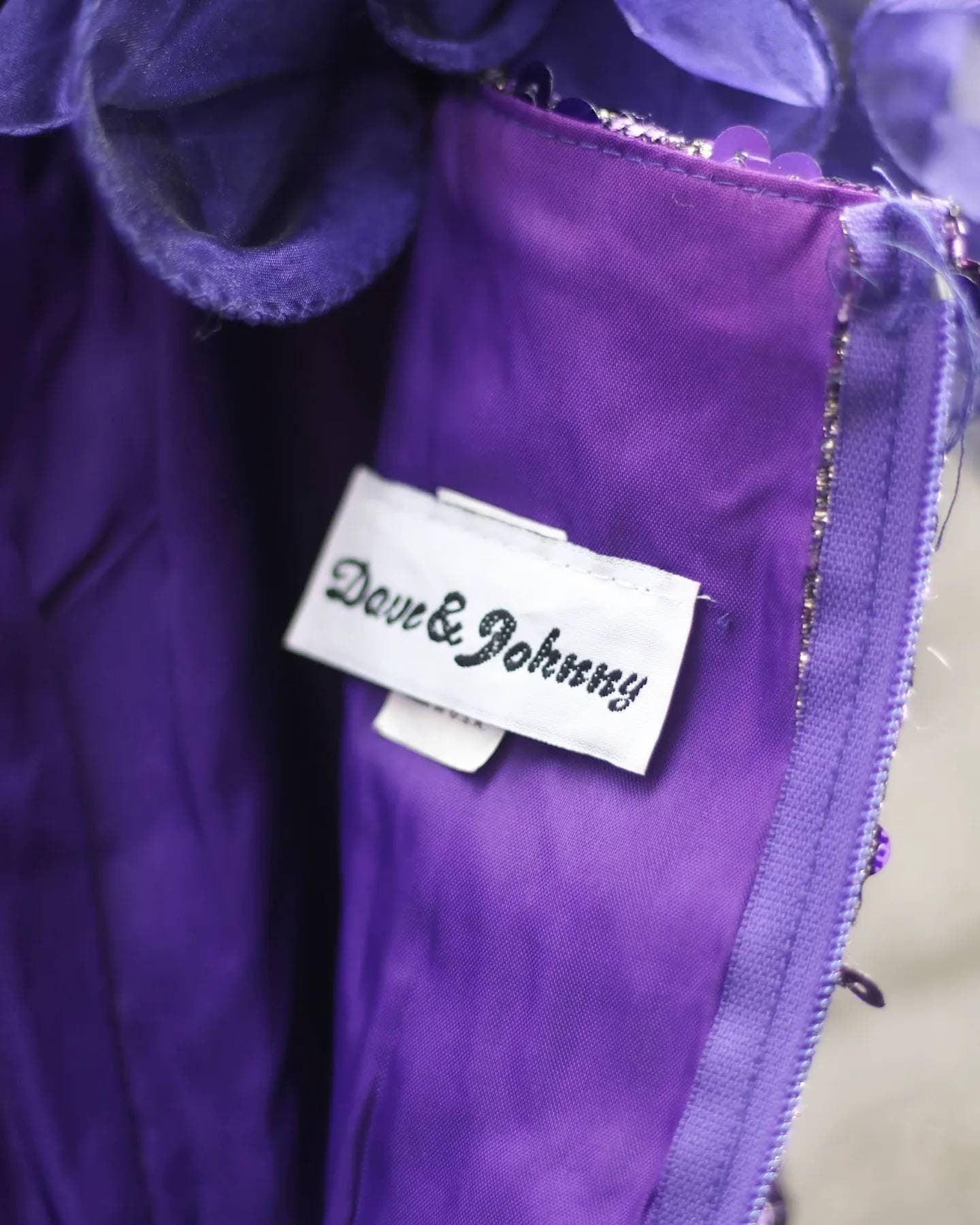 80s Dave & Johnny Sequinned Dress/ Vintage Purple Prom Dress with Statement sleeves /