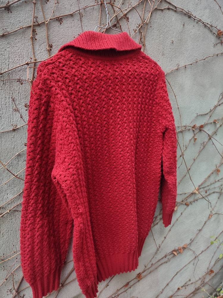 Vintage red cardigan | 90s Winter buttoned down knit