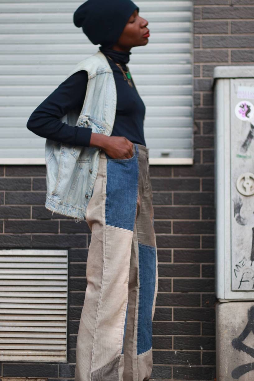 Y2K Patchwork Denim | Vintage blue jeans denim and corduroy with patchwork details
